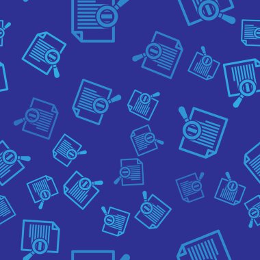 Mavi arkaplanda, arama simgesinin izole edildiği mavi belge. Dosya ve büyüteç simgesi. Analitik araştırma işareti. Vektör İllüstrasyonu