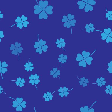 Mavi Dört yapraklı yonca simgesi mavi arka plan üzerinde sorunsuz desen izole. Aziz Patrick günün kutlu olsun. Vektör İllüstrasyonu