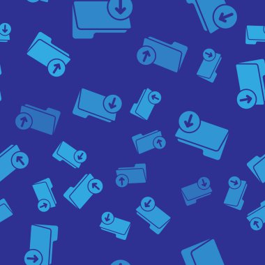 Klasör simgesi mavi arka plan üzerinde sorunsuz desen izole mavi İndirme oku. Vektör İllüstrasyonu