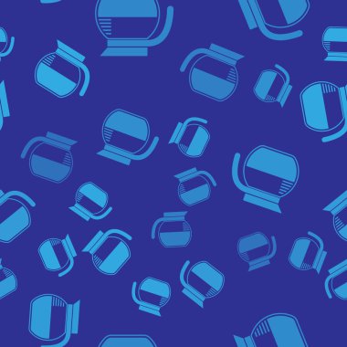 Mavi Kahve pot simgesi mavi arka plan üzerinde dikişsiz desen izole. Vektör İllüstrasyonu