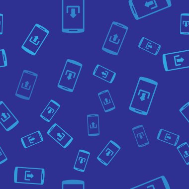 Mavi arka plan üzerinde yükleme simgesi izole kesintisiz desen ile Mavi Smartphone. Vektör İllüstrasyonu