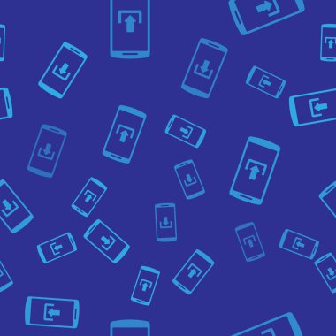 Mavi arka plan üzerinde indirme simgesi izole kesintisiz desen ile Mavi Smartphone. Vektör İllüstrasyonu