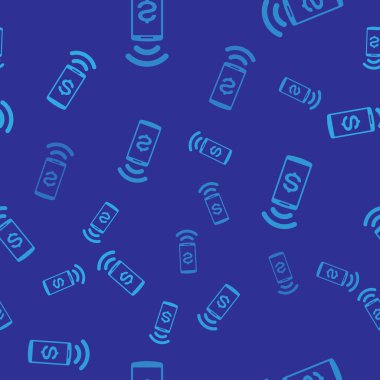 Mavi Temassız ödeme simgesi mavi arka plan üzerinde sorunsuz desen izole. Mobil cüzdan teknolojisi, nfc, akıllı telefon ile kablosuz ödeme. Vektör İllüstrasyonu