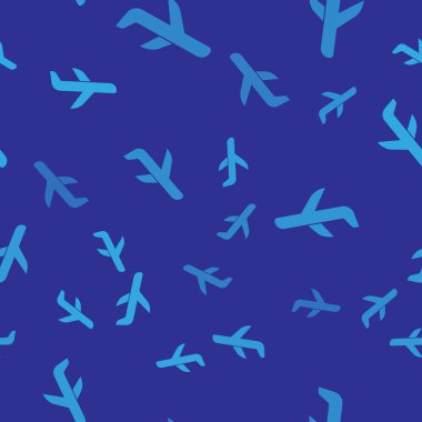 Mavi Düzlem simgesi mavi arka plan üzerinde sorunsuz desen izole. Uçan uçak simgesi. Uçak işareti. Vektör İllüstrasyonu