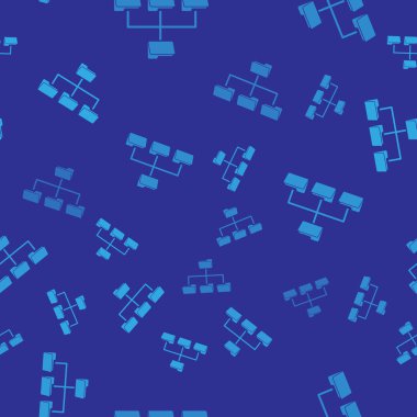 Mavi Klasör ağacı simgesi mavi arka planda sorunsuz desen yalıtılmış. Bilgisayar ağı dosya klasörü organizasyon yapısı akış şeması. Vektör İllüstrasyonu