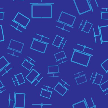 Mavi Bilgisayar ağ simgesi mavi arka plan üzerinde sorunsuz desen izole. Dizüstü bilgisayar ağı. İnternet bağlantısı. Vektör İllüstrasyonu