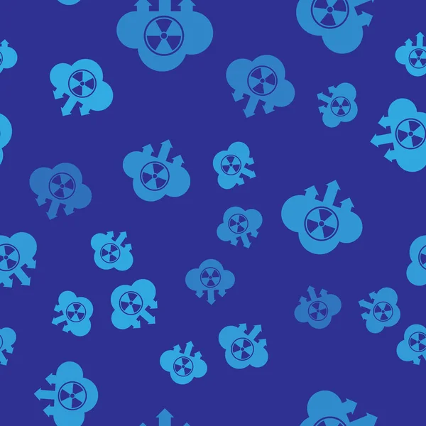 Niebieski kwaśny deszcz i promieniotwórczy chmura ikona na białym tle wzór na niebieskim tle. Wpływ toksycznego zanieczyszczenia powietrza na środowisko. Ilustracja wektorowa — Wektor stockowy