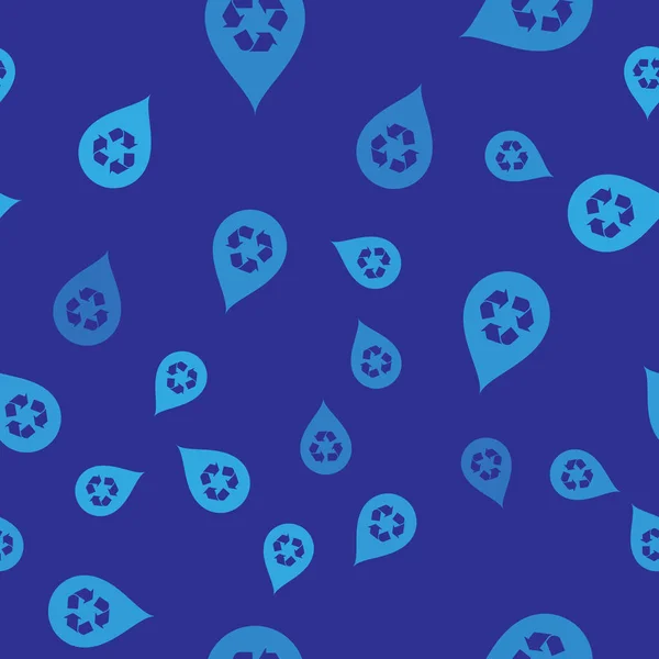 Azul Reciclar limpio icono de aqua patrón inconsútil aislado sobre fondo azul. Gota de agua con reciclaje de letreros. Ilustración vectorial — Vector de stock