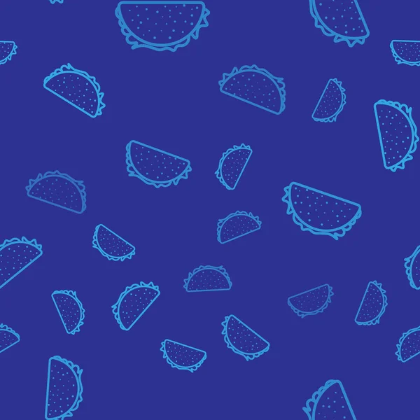Blauwe Taco met tortilla pictogram geïsoleerd naadloze patroon op blauwe achtergrond. Traditionele Mexicaanse Fast Food. Vector illustratie — Stockvector