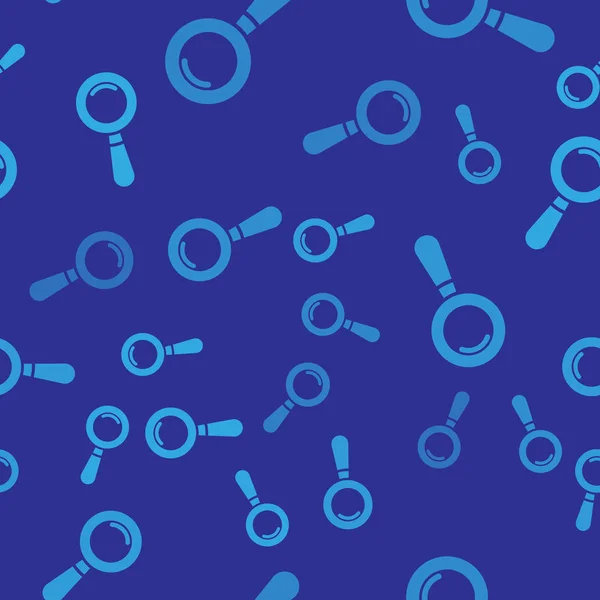 Blue Magnifying glass icon isolated seamless pattern on blue background. Search, focus, zoom, business symbol. Vector Illustration