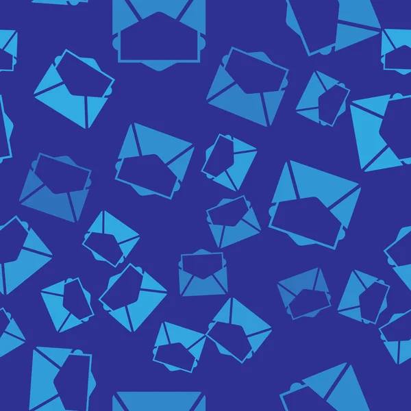 Blue Mail e ícone de e-mail isolado padrão sem costura no fundo azul. Envelope símbolo e-mail. E-mail sinal de mensagem. Ilustração vetorial —  Vetores de Stock