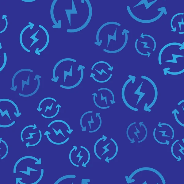 Azul icono de recarga aislado patrón sin costura sobre fondo azul. Señal de energía eléctrica. Ilustración vectorial — Vector de stock
