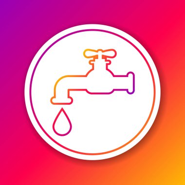 Renk arka planda izole düşen su damla çizgi simgesi ile Renk Su musluk. Daire beyaz düğme. Vektör İllüstrasyonu