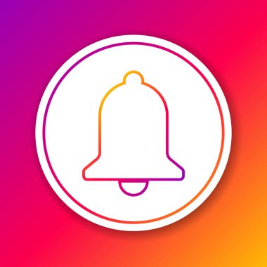 Renk arka planda yalıtılmış renk zil çizgisi simgesi. Alarm sembolü, servis zili, el zili işareti, bildirim sembolü. Daire beyaz düğme. Vektör İllüstrasyonu