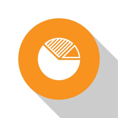 Beyaz Pasta grafik infografik simgesi beyaz arka planda yalıtılmış. Diyagram grafik işareti. Turuncu daire düğmesi. Düz tasarım. Vektör İllüstrasyonu