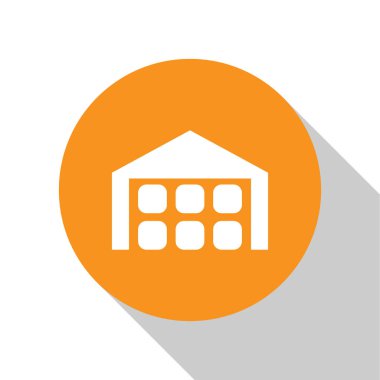 Beyaz Ambar simgesi beyaz arka planda yalıtılmış. Turuncu daire düğmesi. Düz tasarım. Vektör İllüstrasyonu