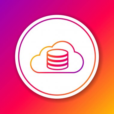 Renk arka planda yalıtılmış Renk Bulutu veritabanı satır simgesi. Bulut bilgi işlem konsepti. Veri aktarımı ile dijital hizmet veya uygulama. Daire beyaz düğme. Vektör İllüstrasyonu