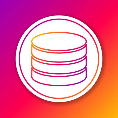 Renk arka planda yalıtılmış Renk Veritabanı satır simgesi. Ağ veritabanları, ilerleme çubuğu olan disk. Yedekleme konsepti. Daire beyaz düğme. Vektör İllüstrasyonu