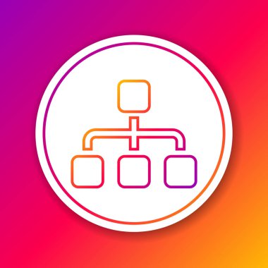 Renk İş hiyerarşisi organogram grafik infographics çizgi simgesi renk arka planda izole. Kurumsal organizasyon yapısı grafik elemanları. Daire beyaz düğme. Vektör İllüstrasyonu