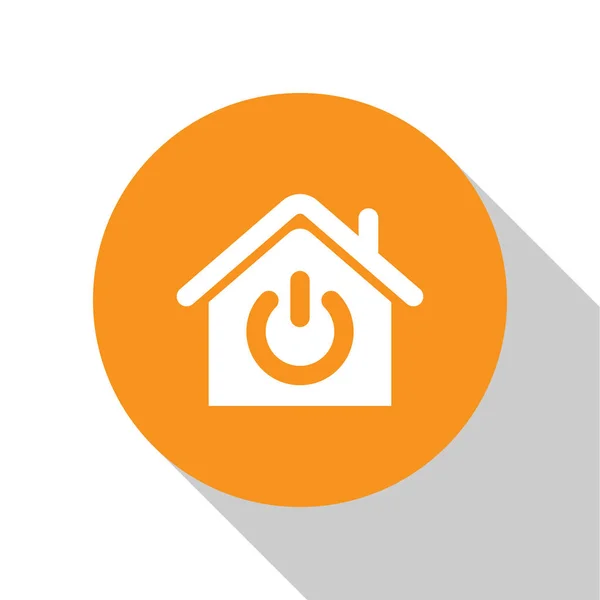 Icono de hogar inteligente blanco aislado sobre fondo blanco. Control remoto. Botón círculo naranja. Ilustración vectorial — Vector de stock