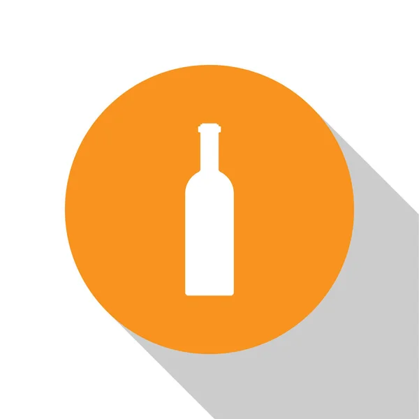 Bouteille blanche de vin icône isolée sur fond blanc. Bouton rond orange. Design plat. Illustration vectorielle — Image vectorielle