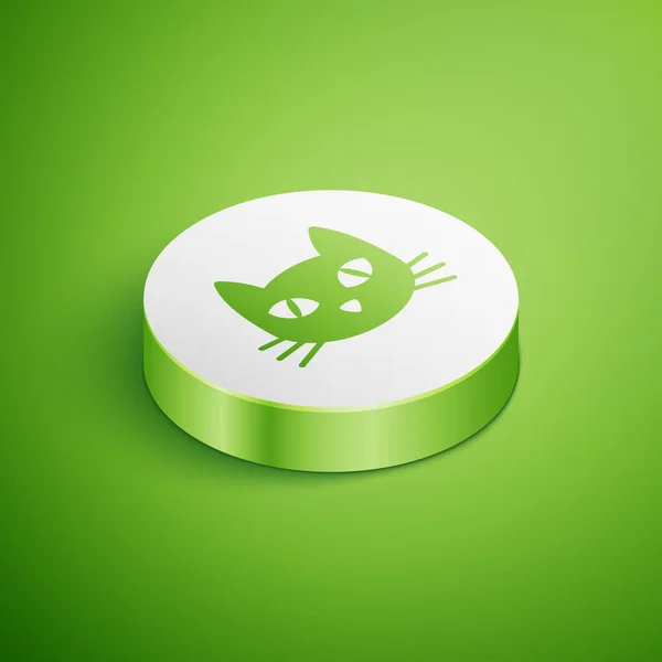 Izometrická Cat ikona izolovaná na zeleném pozadí. Tlačítko Bílého kruhu. Vektorová ilustrace — Stockový vektor