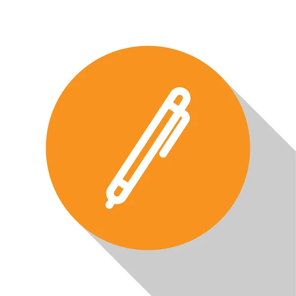 Icono de línea White Pen aislado sobre fondo blanco. Botón círculo naranja. Ilustración vectorial — Archivo Imágenes Vectoriales