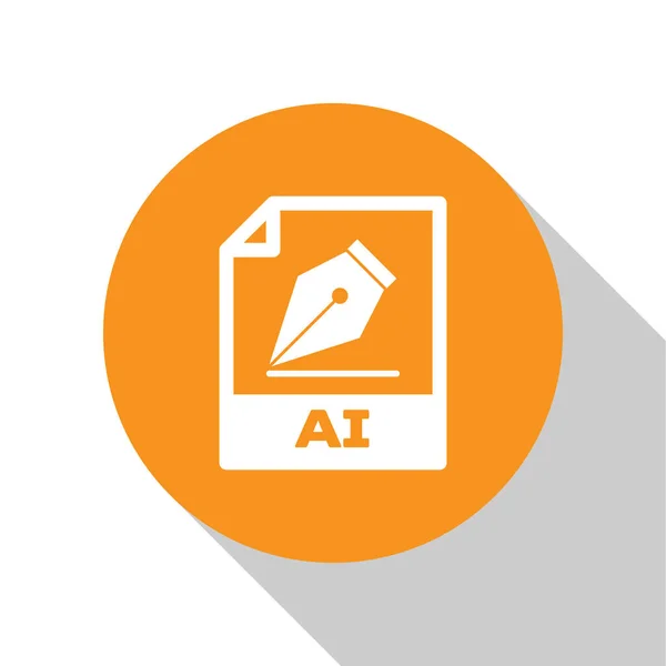 Weiß ai Datei Dokument-Symbol. ai button icon auf weißem Hintergrund isoliert herunterladen. ai-Dateisymbol. orange Kreis-Taste. Vektorillustration — Stockvektor