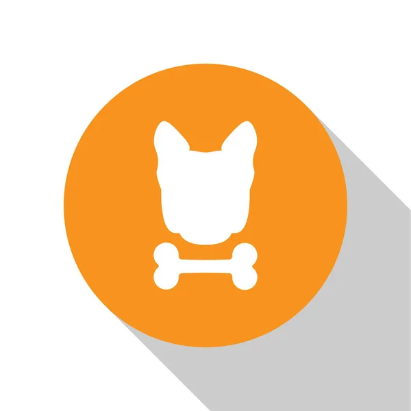 Ikona bílého psa a kosti izolovaná na bílém pozadí. Jídlo pro domácí zvířata. Oranžový kroužek. Vektorová ilustrace — Stockový vektor