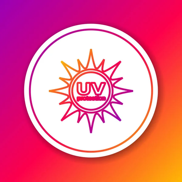 Ikona čáry ochrany barevného UV je izolovaná na barevném pozadí. Ultrafialové záření. Znamení slunce SPF. Tlačítko s bílým kroužkem. Vektorová ilustrace — Stockový vektor