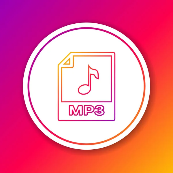 カラー Mp3 ファイル ドキュメント アイコン。カラーの背景に分離されたmp3ボタンラインアイコンをダウンロードします。Mp3 音楽フォーマット記号。Mp3 ファイルシンボル。白いボタンを丸で囲みます。ベクトルイラストレーション — ストックベクタ