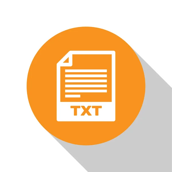 Icono de documento de archivo TXT blanco. Descargar icono del botón txt aislado sobre fondo blanco. Texto símbolo de extensión de archivo. Botón círculo naranja. Ilustración vectorial — Vector de stock