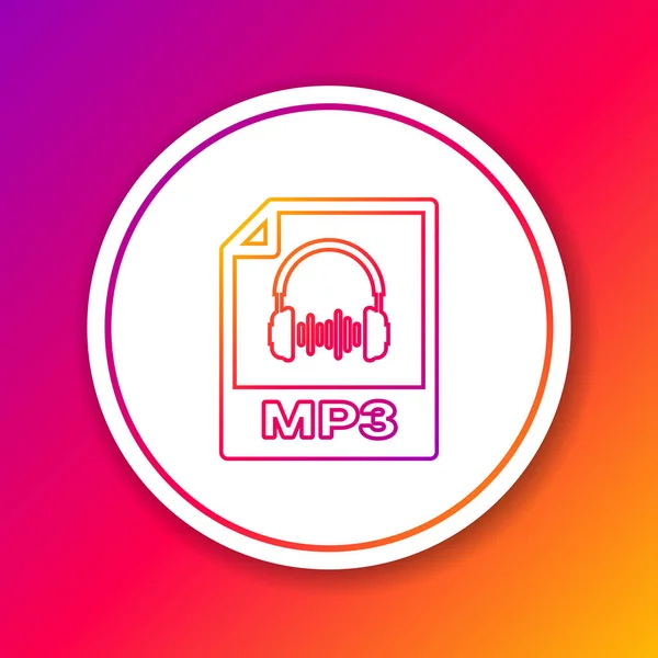 Barevná ikona dokumentu MP3 souboru. Ikona na tlačítku pro stažení MP3 je izolovaná na barevném pozadí. Symbol formátu MP3 Music. Symbol souboru MP3. Tlačítko s bílým kroužkem. Vektorová ilustrace — Stockový vektor