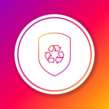 Renk arka planda yalıtılmış kalkan çizgisi simgesinin içindeki Renk Geri Dönüşüm simgesi. Eko koruma işareti. Daire beyaz düğme. Vektör İllüstrasyonu