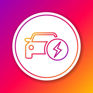 Renk Elektrikli araba ve elektrik kablosu fişi şarj hattı simgesi renk arka planda izole. Yenilenebilir eko teknolojiler. Daire beyaz düğme. Vektör İllüstrasyonu