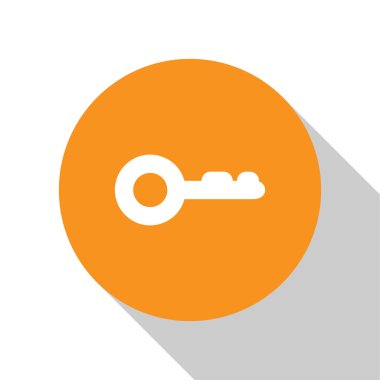 Beyaz arka planda yalıtılmış Beyaz Anahtar simgesi. Turuncu daire düğmesi. Düz tasarım. Vektör İllüstrasyonu