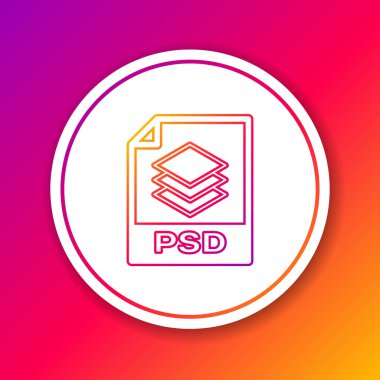 Renk Psd dosya belge simgesi. Renk arka planda yalıtılmış psd düğme satırı simgesini indirin. Psd dosya sembolü. Daire beyaz düğme. Vektör İllüstrasyonu