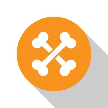 Beyaz Çapraz kemikler simgesi beyaz arka plan üzerinde izole. Evcil hayvan gıda sembolü. Turuncu daire düğmesi. Vektör İllüstrasyonu