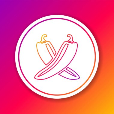 Renk Crossed sıcak biber pod çizgi simgesi renk arka planda izole. Bakkal, mutfak ürünleri, baharat ve baharat paketi için tasarım. Daire beyaz düğme. Vektör İllüstrasyonu