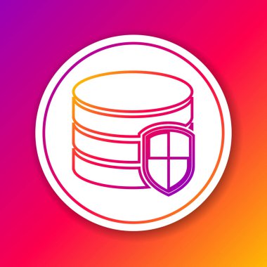 Renk arka planda yalıtılmış Renk Veritabanı koruma çizgisi simgesi. Güvenli veritabanı simgesi. Daire beyaz düğme. Vektör İllüstrasyonu