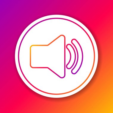 Renkli Hoparlör ses simgesi - ses ses sembolü, renkli arka planda izole medya müzik çizgisi simgesi. Daire beyaz düğme. Vektör İllüstrasyonu