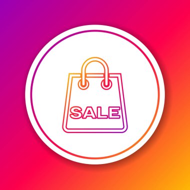 Renk arka planda izole edilmiş bir yazıt Satış satırı simgesi ile Renk Shoping çanta. Çanta tabelası. Kadın çantası simgesi. Kadın çanta tabelası. Daire beyaz düğme. Vektör İllüstrasyonu