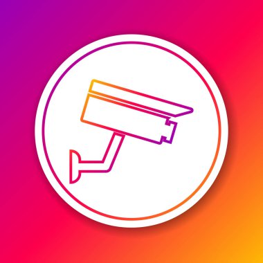 Renk arka planda yalıtılmış Renk Güvenlik kamera çizgi simgesi. Daire beyaz düğme. Vektör İllüstrasyonu