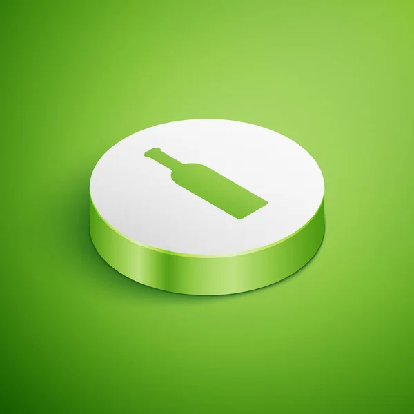 Isométrico Icono de botella de vino aislado sobre fondo verde. Botón círculo blanco. Ilustración vectorial — Vector de stock