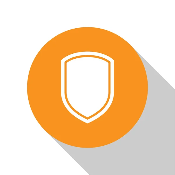 Icona White Shield isolata su sfondo bianco. Segno di guardia. Pulsante cerchio arancione. Design piatto. Illustrazione vettoriale — Vettoriale Stock
