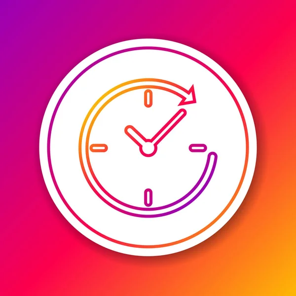 Кольоровий годинник з піктограмою лінії стрілок ізольовано на кольоровому фоні. Символ часу. За годинниковою стрілкою і часом обертання піктограми. Коло біла кнопка. Векторна ілюстрація — стоковий вектор