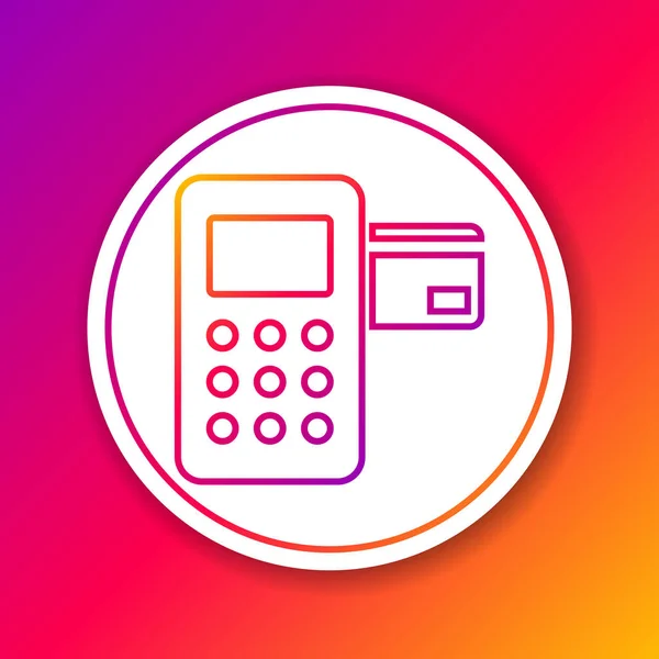 Farbpos-Terminal mit eingestecktem Kreditkartensymbol isoliert auf farbigem Hintergrund. Zahlungsterminal Transaktion. Kreis weißer Knopf. Vektorillustration — Stockvektor