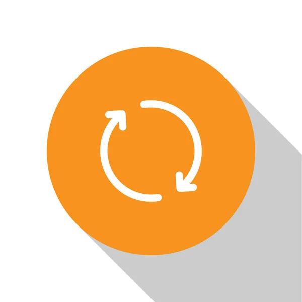 Ikona bílá Obnova je izolovaná na bílém pozadí. Znovu načíst symbol. Střídání šipek ve znaku kruhu Oranžový kroužek. Plochý design. Vektorová ilustrace — Stockový vektor