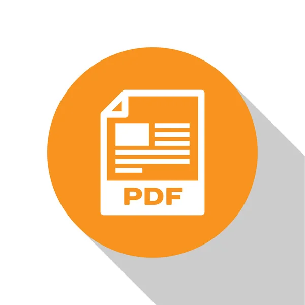 Weiße pdf-Datei Dokument-Symbol. pdf-Symbol auf weißem Hintergrund isoliert herunterladen. pdf-Dateisymbol. orange Kreis-Taste. Vektorillustration — Stockvektor