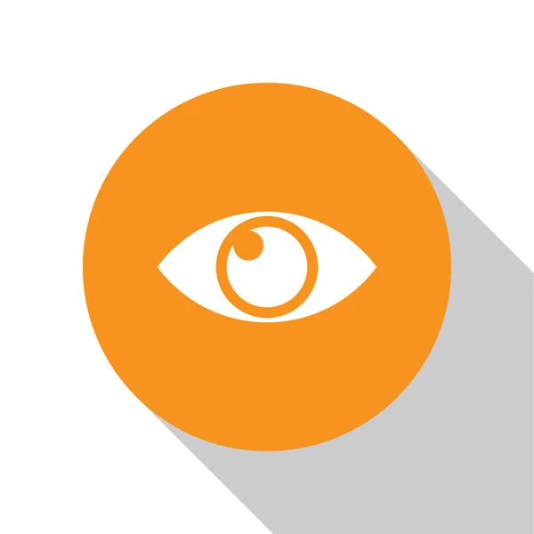 Weißes Auge Symbol isoliert auf weißem Hintergrund. orange Kreis-Taste. flache Bauweise. Vektorillustration — Stockvektor